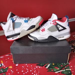 Nike Air Jordan 4 What The 4 Military Blue Fire Red White Cement 4's
